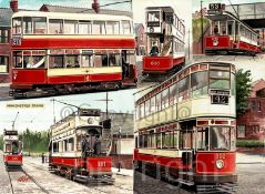Manchester Vintage Trams Montage Nostalgic Transport of The Past Metal Wall Art