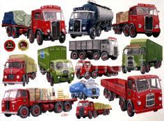 Vintage British Road Services Nostalgic 12 Vehicles Montage Metal Wall Art