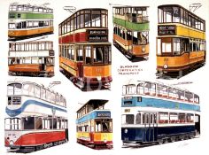 Glasgow Eight Nostalgic Vintage Trams Montage Metal Art