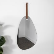 Pebble Shaped Mirror with Brown Leather Hanging Strap RRP - £90