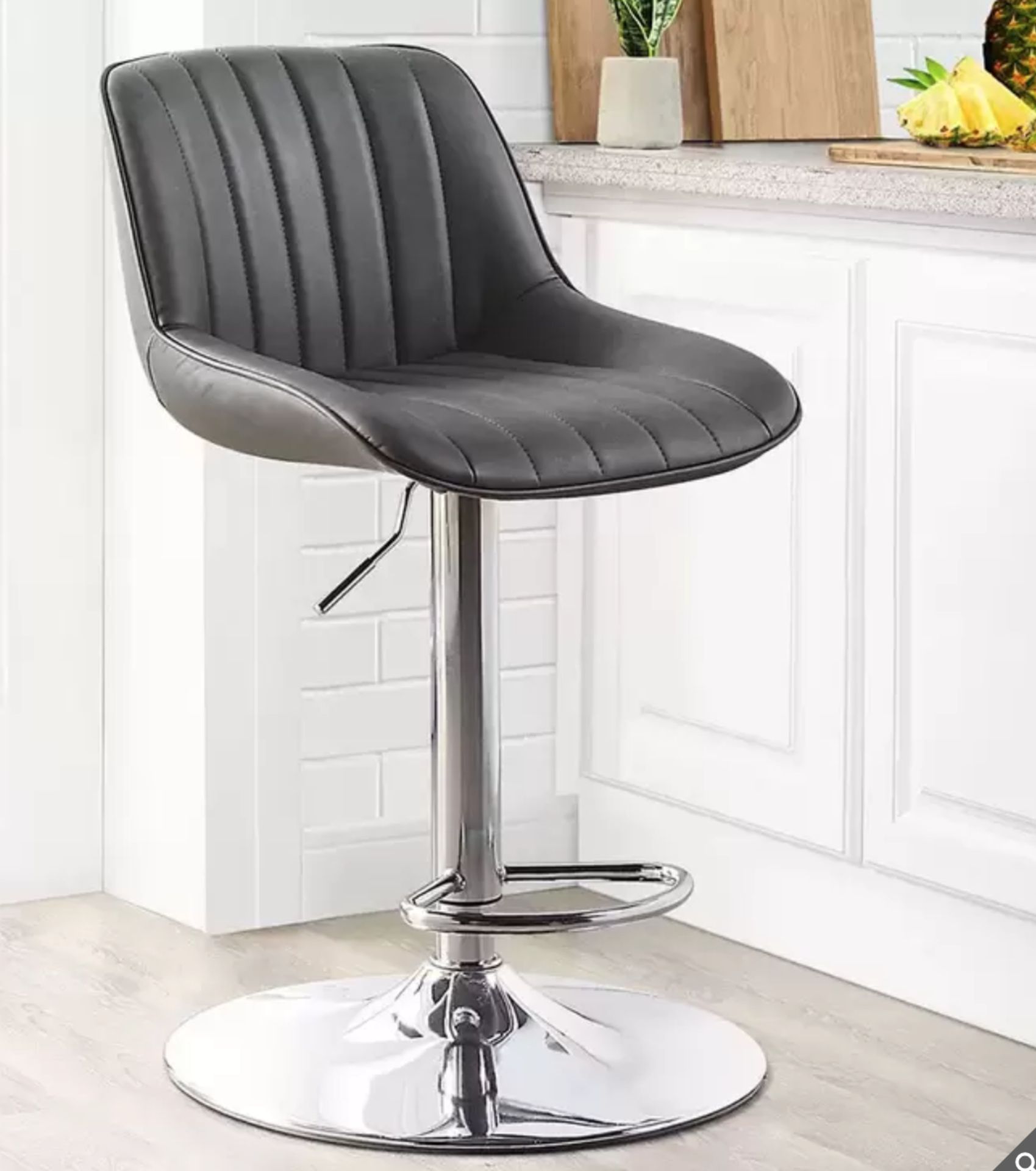 Bayside Furnishings Bar Stool Grey Stitched Gas Lift New Sealed Box - Image 2 of 3