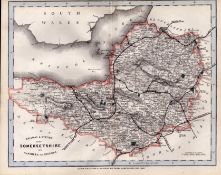 Somersetshire Cruchley Scarce Antique Railways & Stations Coloured Map.