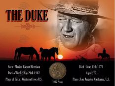 John Wayne The Duke Original 1907 Birth Penny Info Metal Coin Gift Set