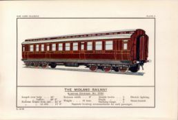 The Midland Railway Sleeper Carriage Train Detailed Antique Book Plate.