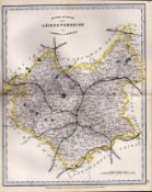 Leicestershire Cruchley Scarce Antique Railways & Stations Coloured Map.