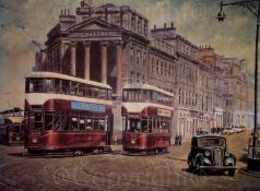 Edinburgh Trams Outside Waterloo Nostalgic Transport of The Past Metal Wall Art