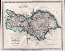 North Yorkshire Riding Cruchley Scarce Antique Railways & Stations Coloured Map.