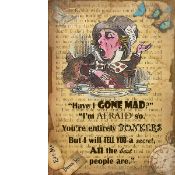 Alice In Wonderland The Mad Hatter Im Bonkers Designed Quote Large Metal Wall Art