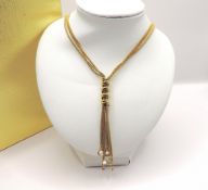 18K Gold On Sterling Silver Lariat Gemstone Tassel Necklace Made In Italy New With Gift Box