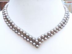 Sterling Silver 2 Strand Cultured Pearl Necklace New With Gift Box RRP £235