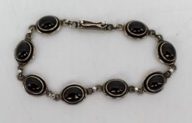 Vintage Cabochon Garnet Silver Bracelet