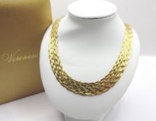 Veronese Italy 9K Gold On Sterling Silver 10 Plait Textured Herringbone Necklace New With Gift Bo...