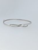 Silver Hinged Bangle Cross Over Design Set With Clear CZ Stones