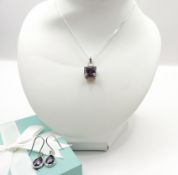 Sterling Silver Gemstone Pendant Necklace & Earrings New With Gift Box