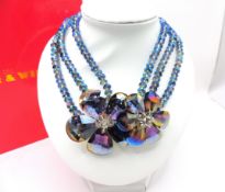 Butler & Wilson Blue Aurora Borealis Flower Necklace New With Gift Box