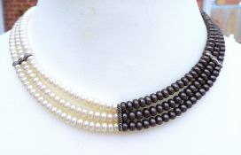 Sterling Silver Three Strand Cultured Pearl Necklace New With Gift Box