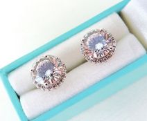Tresor Paris 925 Sterling Silver Cubic Zirconia Halo Stud Earrings New With Gift Pouch