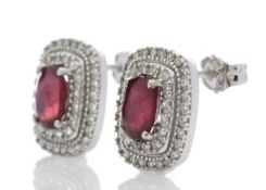 9ct White Gold Oval Ruby and Diamond Earrings