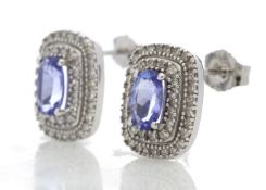 9ct White Gold Diamond and Tanzanite Halo Earrings