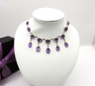 Sterling Silver 33 Carat Cabochon Amethyst Gemstone Necklace New With Gift Box