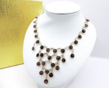 Sterling Silver Smokey Quartz Gemstone Chandelier Necklace New With Gift Box