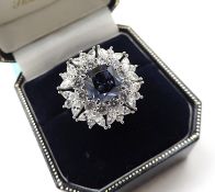 Sterling Silver Simulated Sapphire & Diamond Gemstone Ring New With Gift Box