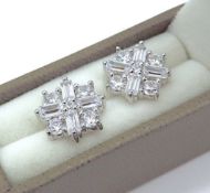 Sterling Silver Simulated Diamond Stud Earrings New With Gift Pouch