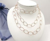 Rose Gold Sterling Silver 36 inch Open Oval Link Necklace New With Gift Pouch