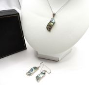 Sterling Silver Mother of Pearl Pendant Necklace & Earrings New With Gift Box