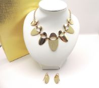 Gold Plated Retro Style Necklace & Earrings Set New With Gift Box
