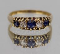 Five Stone Sapphire & Diamond 18ct Gold Ring