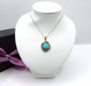Gold On Sterling Silver Turquoise Pendant Necklace New With Gift Box