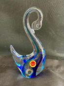 Vintage Murano Blue & White Glass Swan Figurine