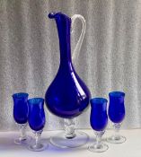 Set of 4 Cobalt Blue Glasses With Matching Pitcher