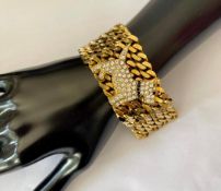 Vintage Gold Plated Curb Bracelet With Crystal Dog Centrepiece