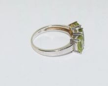 9ct White Gold Three Stone Peridot & Diamond Ring With Valuation