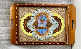 1940's Inlaid Tray With Real Morpho Butterfly Wings