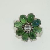 Large Black/Green Opal & White Topaz Daisy Ring