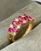 Lovely 18ct Yellow Gold Ruby & Diamond Half Hoop Ring With Valuation
