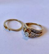 10ct Gold Crossover Diamond Set Cluster Ring + Gold Wedding Band With Valuation