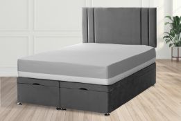 Vertical Line Velvet Ottoman - Single - Grey (MTOSB-00337-4)