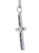 18ct White Gold Diamond and Sapphire Cross Pendant and 18