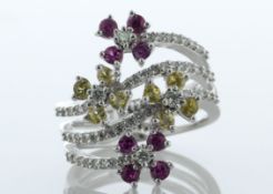 18ct White Gold Diamond Pink and Yellow and Sapphire Ring (S1.28) 0.54 Carats