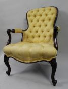 Antique Button Back Yellow Armchair