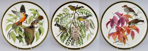 Set of 3 Large Franklin Porcelain Plates Songbirds of The World