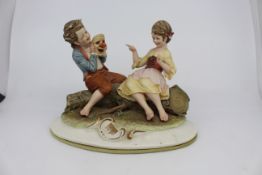 Capodimonte Figurine Girl & Boy With Clown Mask By Merli