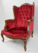 Vintage Carved Frame Button High Back Armchair
