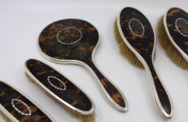 English Five Piece Silver Vanity Brush Set 1923