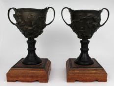 Pair of Grand Tour Bronze Two Handled Urns