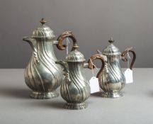 3-teiliges Konvolut von barocken Zinnkannen